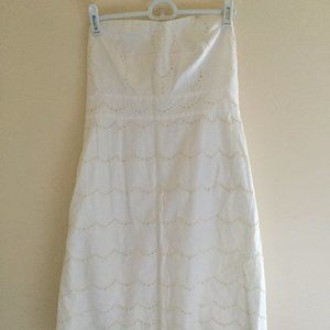 J.Crew White with Tan Eyelet Strapless Dress